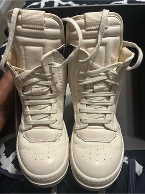 Rick Owens Cream/Black High-Top Sneakers